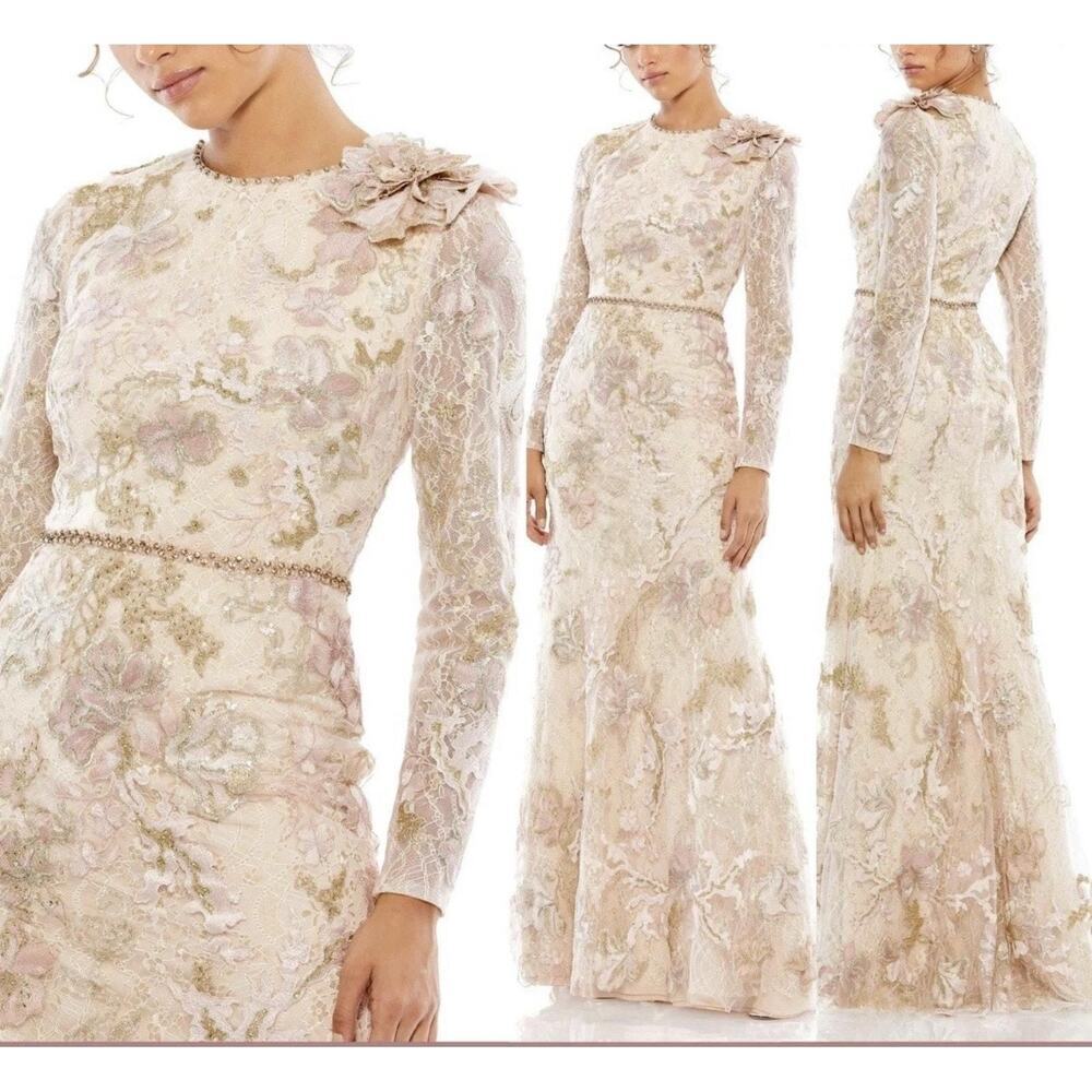 Mac Duggal 11174 Blush Embroidered Lace Trumpet Gown Size 16 $798 - Mac Duggal